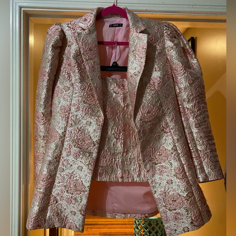 Shein RARE baroque pink blazer and skirt set